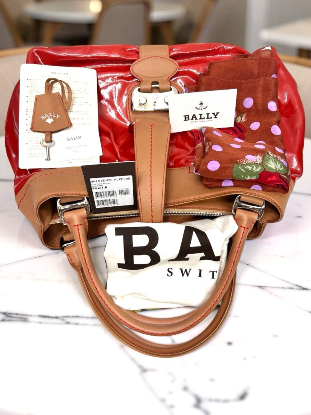 Classic 1831 Bally Switzerland Patten Leather Shoulder Lg Bag Red Lock+ Scarf(7 - Picture 6 of 16